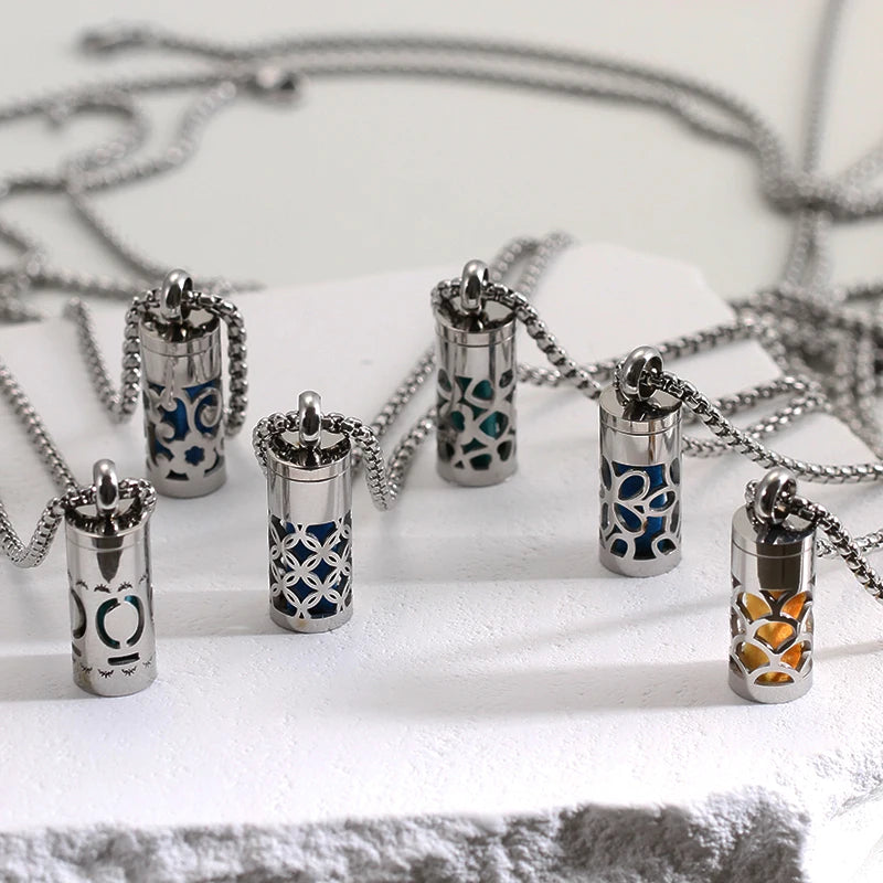 Collier Diffuseur d'Aromathérapie Premium - Pendentif Acier Inoxydable avec Mèches Parfumées | Bijou Thérapeutique 70cm
